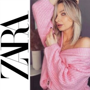 ZARA, Soft Textured Pink Knit Cardigan, Medium 🧶